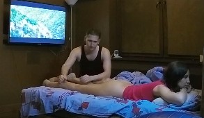 Skinny babe Bonnie gets oily massage before sleep