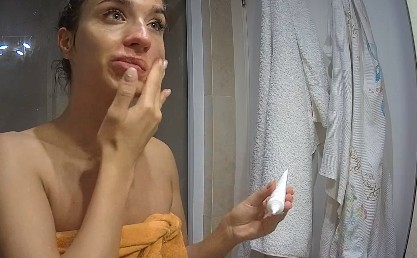 Hot Spanish babe Nicole taking night shower and doing face treatment, April 20