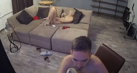 Petite Kissa plays with her pussy, while Markus is playing Dota behind her back, May 27 