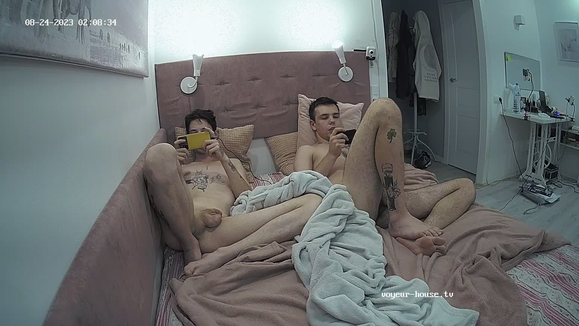 Artem & Tristan naked on the bed & play fight 24 Aug 2023