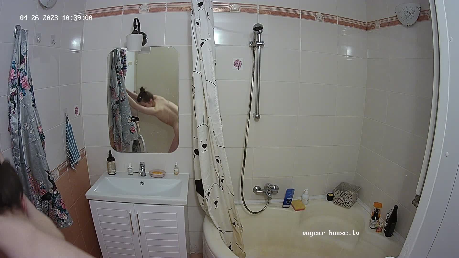 Eleanor Washing and Stretching In Bathroom Apr 26